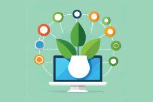 Green Digital Marketing Image With A Plant On Top Of A Computer