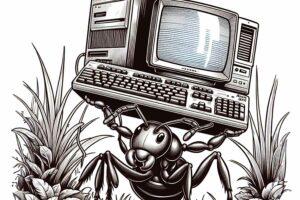 A Cartoon Ant Holding A Retro Computer - AI Generated - Highlighting The Question, What Is Parasite SEO